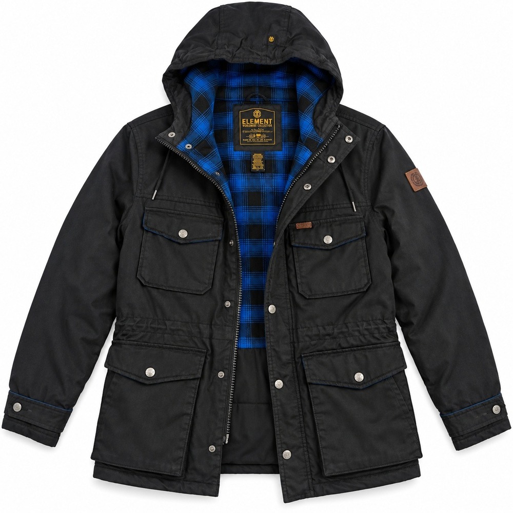 Element Wolfeboro Collection Mens Black Field Jacket Plaid Lined Parka Small